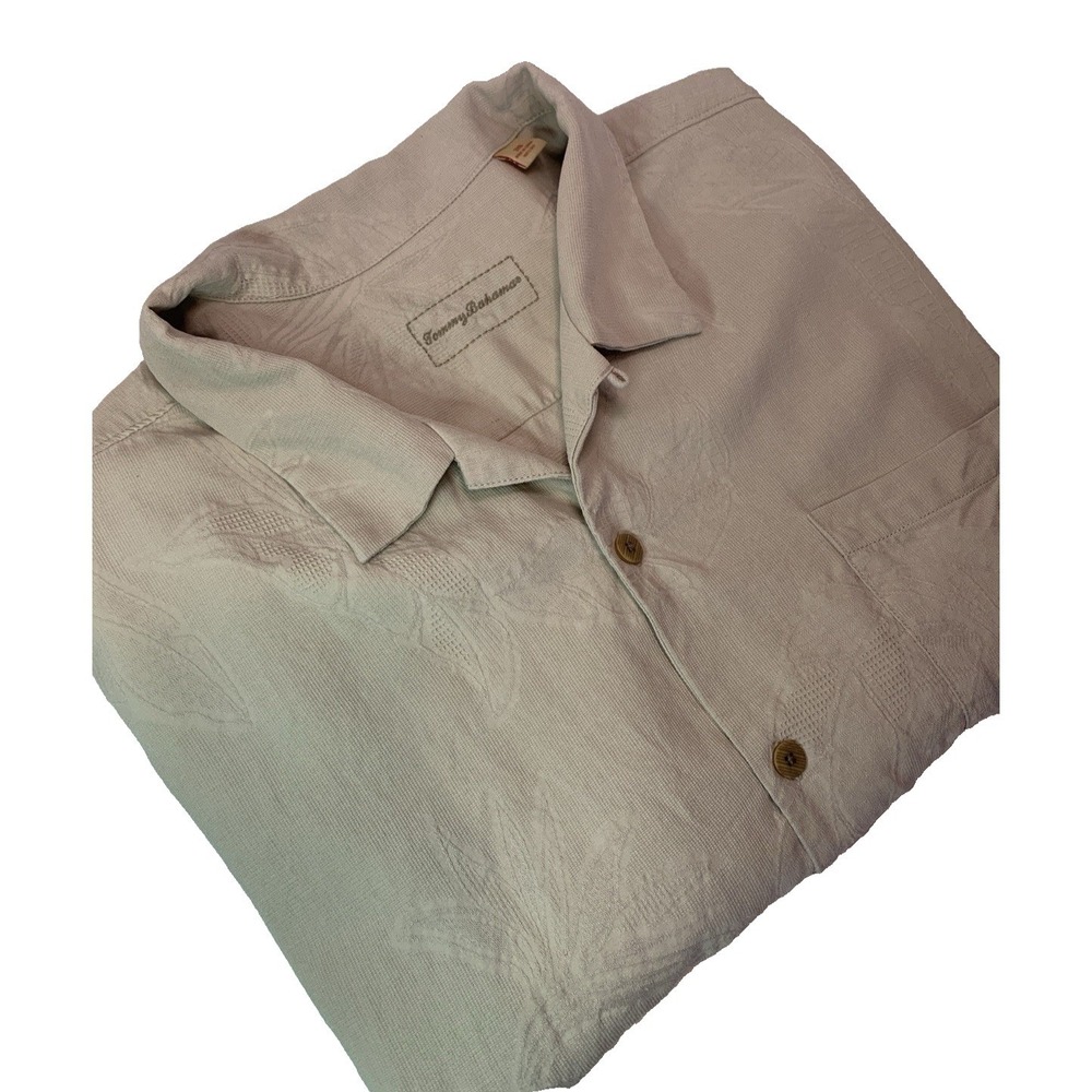 Tommy Bahama 3XL 100% Silk Short Sleeve Button Up Shirt Beige Camp Beach